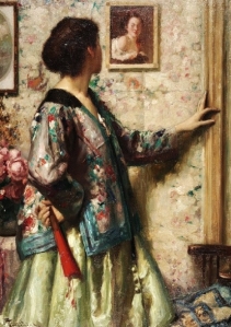 Fernand Toussaint (Bélgica, 1873-1955) Joven contemplando un cuadro de Fragonard